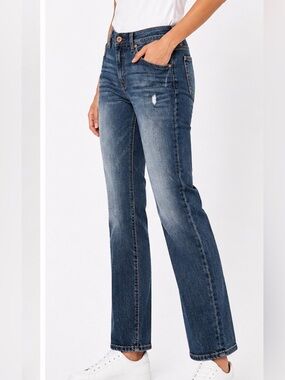 Democracy Women’s Distressed Slim Straight Jeans - Blue